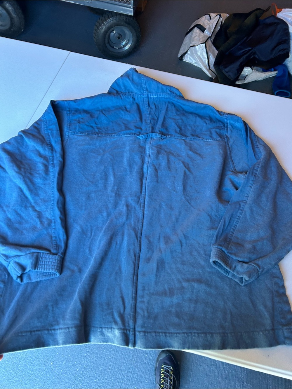 Wrap London Dusty Blue Button-Neck Tunic with Patch Pockets organic cotton - Picture 7 of 13